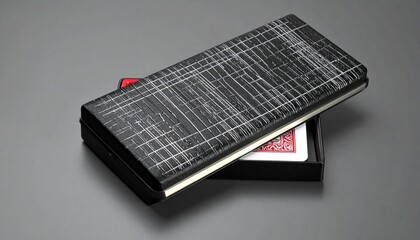 Elegant Black Card Box with Playing Cards Inside.