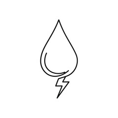 A sleek, minimalist line art illustration depicts a water drop fused with a lightning bolt, representing renewable energy, power, and environmental concepts.