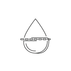 A minimalist line art icon depicts a water drop with a dashed horizontal line, symbolizing liquid level measurement, hydration, or environmental conservation.