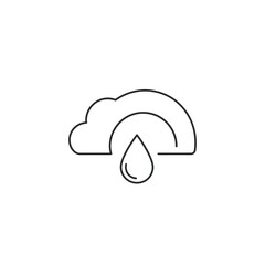 A clean, minimalist line art icon beautifully illustrates a fluffy cloud releasing a single, perfect raindrop, symbolizing weather patterns and natural precipitation.