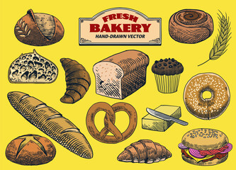 Hand Drawn Collection of Various Types of Bread Bakery