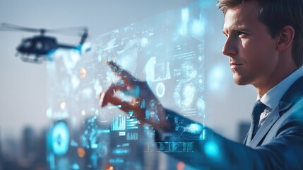 Man interacting with holographic interface