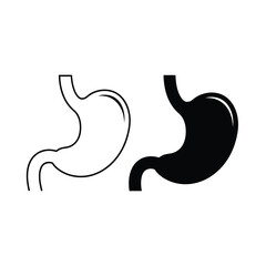 Fototapeta premium Vector illustration icon black and white line art illustration of human stomach anatomy in two styles isolated on
