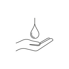 An elegant graphic design showcases a delicate water drop suspended above an open palm, conveying concepts of hydration, cleanliness, and environmental protection.