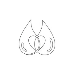A minimalist continuous line art drawing depicts two elegant liquid drops merging to form a delicate heart shape, symbolizing unity and care.