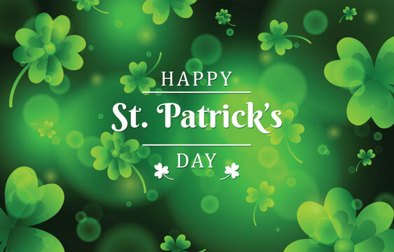 A vibrant green background with clovers and a happy st patrick s day message