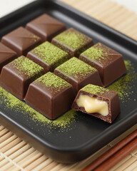 Japanese Nama Fresh Chocolate Ganache Squares Dusted with Matcha - Asian Confection