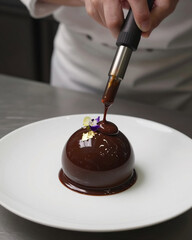 Molecular Gastronomy Chocolate Sphere Dessert with Gold Leaf - Fine Dining Innovation