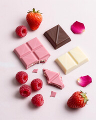 Trendy Ruby Pink Chocolate Shards with Berries - Fourth Chocolate Type Modern Aesthetic