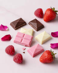 Trendy Ruby Pink Chocolate Shards with Berries - Fourth Chocolate Type Modern Aesthetic