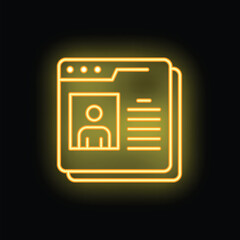 Fototapeta na wymiar Bright yellow neon icon of a website displaying a user's profile and information
