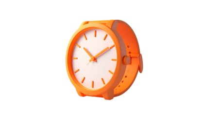 3D rendered orange wristwatch on black background, showcasing timekeeping detail