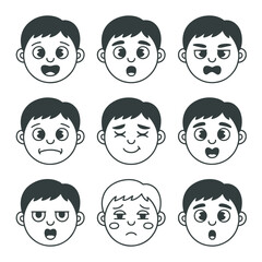 Human Emotions Face Expressions Emoji Doodle Set