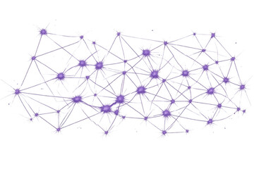 Global network connecting purple dots and lines, representing big data, digital communication, and technology web on transparent background