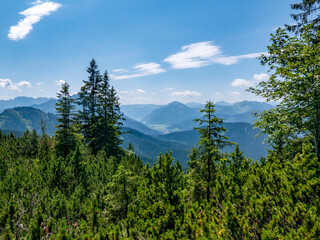 View from the Blauberge mountains in Tyrol towards the south. You can see the Guffert and, in the distance, a small part of Lake Achensee.