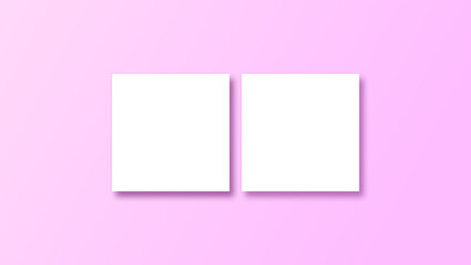 Minimal two square business card mockup on pink background