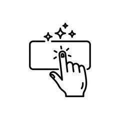 Vector illustration icon a hand clicking on a rectangle with sparkles coming out isolated on