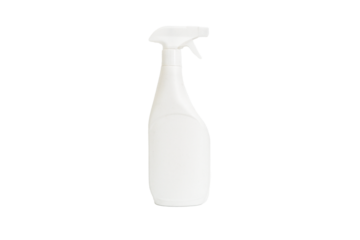 White plastic spray bottle with spray cap mock-up isolated on transparent background