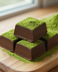 Japanese Nama Chocolate Squares Dusted with Matcha Powder - Asian Confection