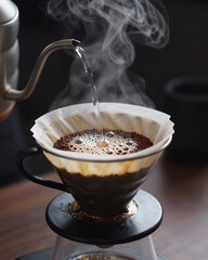 Barista Pouring Hot Water on Coffee Grounds Blooming - Specialty Coffee