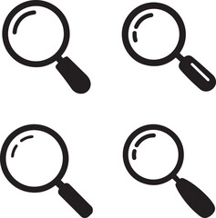 Magnifying Glass Icon Set for Search Bar Interface and Digital Discovery Tools. Glossy Zoom Glass Search Symbol Collection Black Vector.
