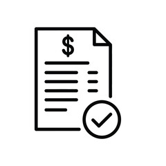 Vector illustration icon a simple line icon of a document with a dollar sign and a checkmark on a for business or finance concepts