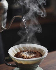 Barista Pouring Hot Water on Coffee Grounds Blooming - Specialty Coffee