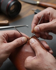 Leatherworker Stitching Wallet with Waxed Thread - Traditional Craft