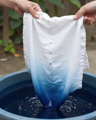 Textile Artist Dipping Fabric in Indigo Dye Vat - Sustainable Fashion