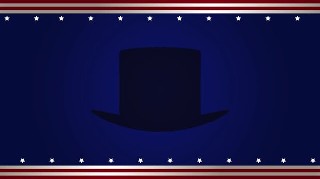 Animated Presidents&rsquo; Day background with copy space, featuring patriotic red, white, and blue colors, subtle moving stars, and a top hat silhouette. Suitable for Lincoln&rsquo;s and presidents day