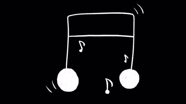 Hand Drawn Music Note Symbol Animation with Transparent Background. Sketchy animated music note doodle with playful hand drawn style for video overlays, motion graphics, and creative projects.