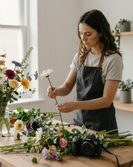 Florist Arranging Wildflowers in Rustic Vase - Floral Design Workshop
