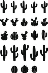 Black silhouettes of different cactus, vector