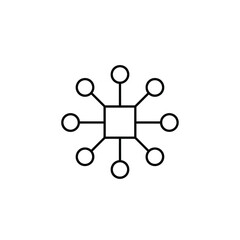 Vector illustration icon a black line drawing of a square with eight connected circles in a radial pattern on a