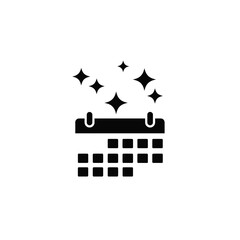 Vector illustration icon a black icon of a calendar with sparkles on a, symbolizing a magical or special event