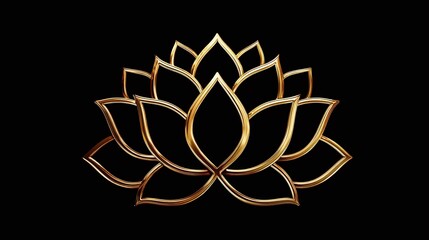 Obraz premium Elegant golden flower design. The golden outline of the petals are perfectly aligned. The flower stands out against a simple black background. The golden hues are vibrant.