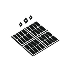 Vector illustration icon solar panel with photovoltaic cells and three detached solar cells flying away isolated on