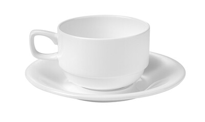 White porcelain teacup and saucer on isolated background