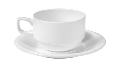 White porcelain teacup and saucer on isolated background