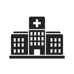 Vector illustration icon a black and white icon of a hospital building with a cross on top isolated on