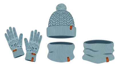 Knitted Gloves, Hat, and Scarf in Cozy Design, Fashion Illustration, Digital Art, Warm Atmosphere