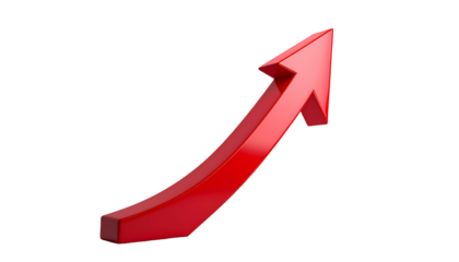 A glossy, red arrow curves upward on a black background, suggesting growth and progress