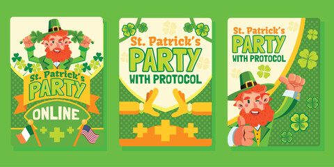 Obraz premium St patrick s day party banners with leprechauns and festive decorations