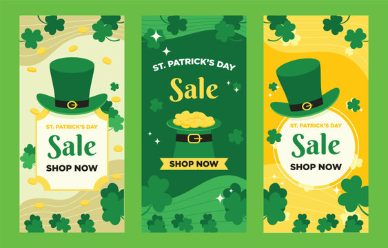 St patrick s day sale banners with hats clovers and gold elements