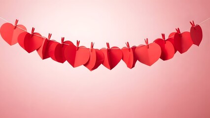 Happy valentine's day greeting with red paper hearts on pink background
