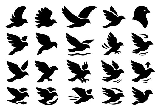 Bird Flight Dynamics Icons. Solid style icons of Linguistic Documentation: word list, phonetic symbol, handwritten note, glossary