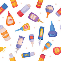 Glue for paper. containers and stick for glue. vector seamless background