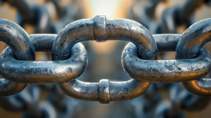 Metal chain links interlocked close up