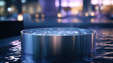 Metallic tub with water and steam