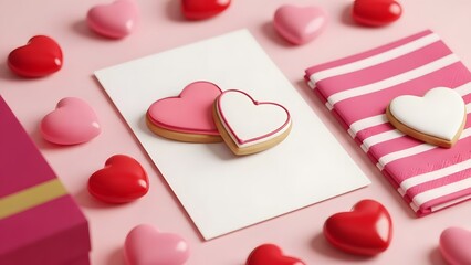 Happy valentine's day celebration with heart shaped cookies and candy